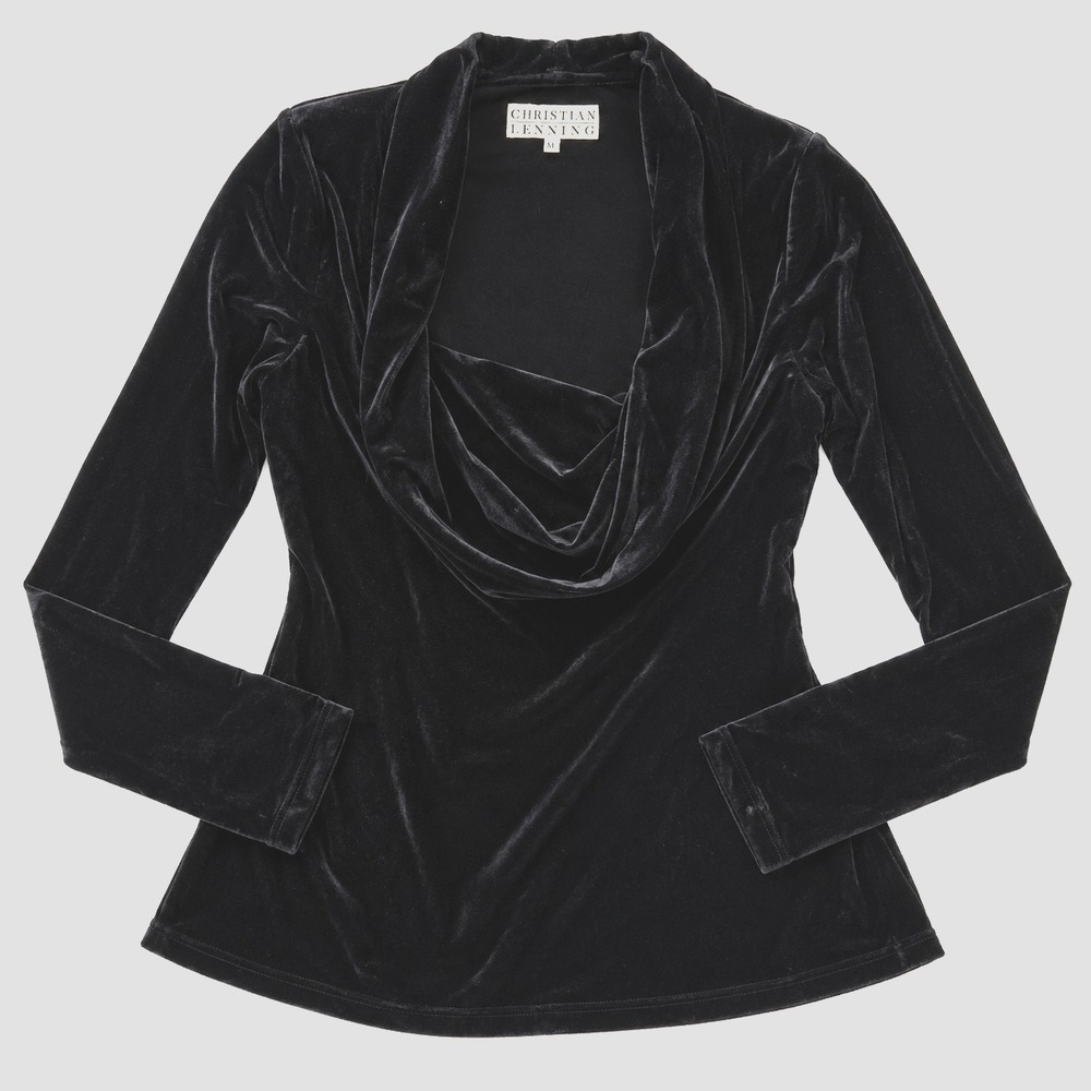 Chetta B Evening Velvet Top Womens Large Black Cowl Neck Whimsigoth Witchy Y2K